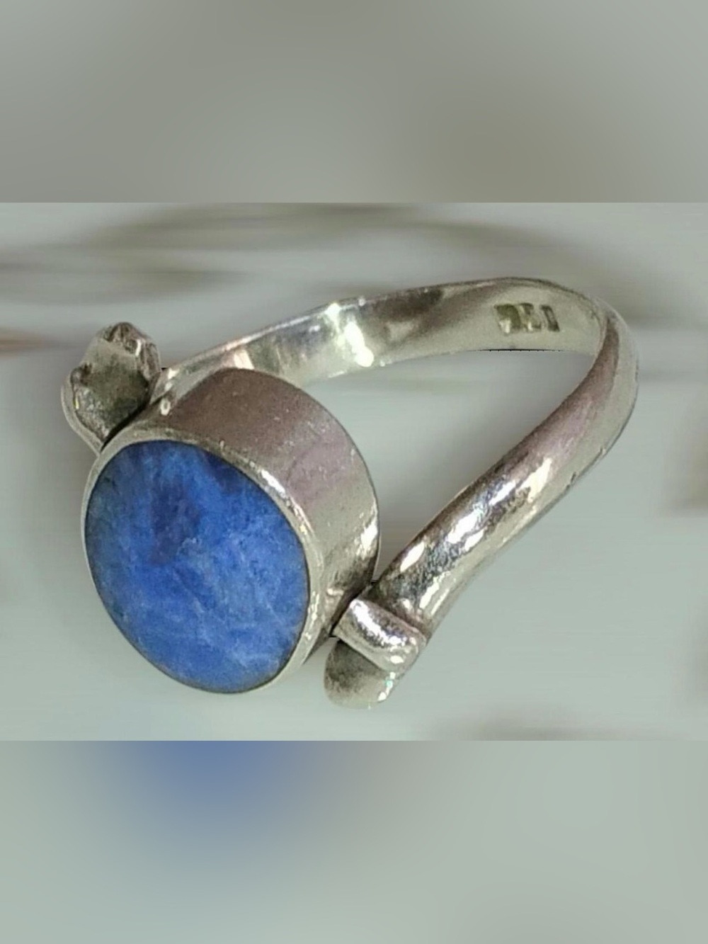 Sterling Lapis & Goldstone Two-Sided Spinning Ring. Marked 750